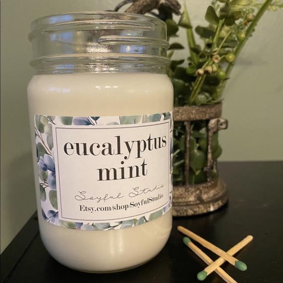 Eucalyptus mint 10oz soy candle - Picture 2 of 3